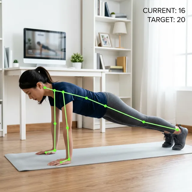 Woman doing pushups tracked by on-device camera